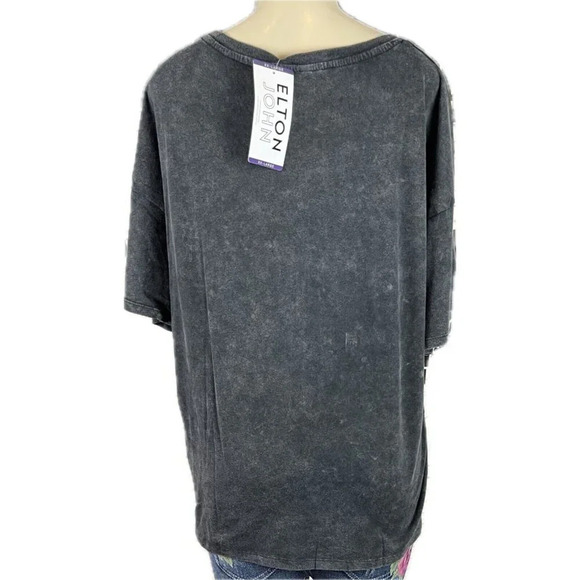 Hst Global Limited XXL Black Washed Elton John Graphic Cotton Short Sleeve Tee - Picture 4 of 5